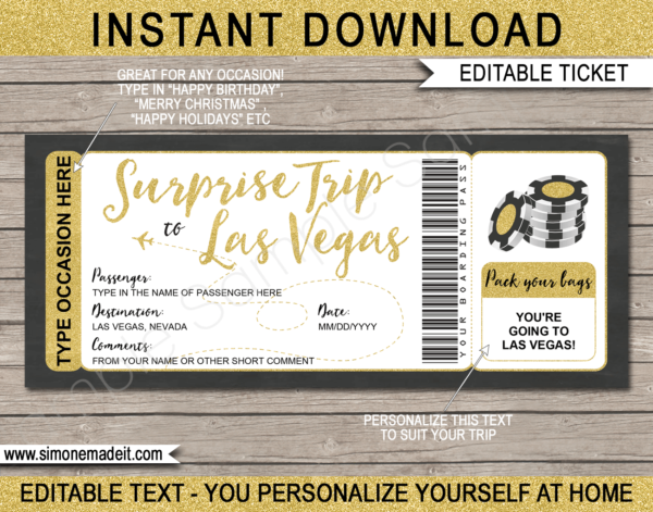 Surprise Trip To Las Vegas Boarding Pass Template Printable Las Vegas