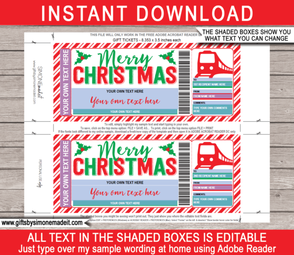 Christmas Train Boarding Pass Template Printable Train Ticket Gift