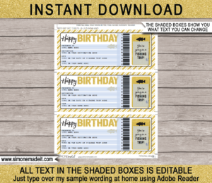 Birthday Fishing Trip Ticket Gift Voucher | Printable Certificate Template