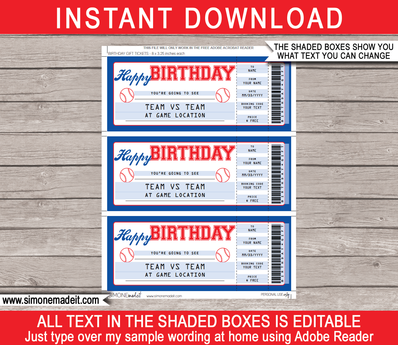 Baseball Game Ticket Birthday Gift Surprise Ticket to a 