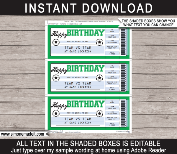 Soccer Match Ticket Birthday Gift Voucher | Printable Football Ticket ...