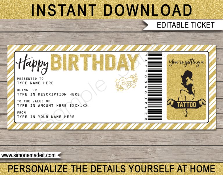 Printable Birthday Tattoo Gift Voucher Template | DIY Gift Certificate