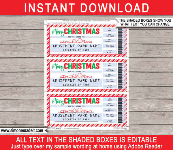 Christmas Amusement Park Ticket Gift Voucher Template | Theme Park