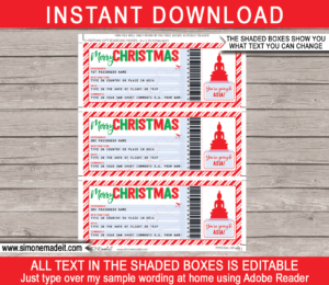 Christmas Asia Trip Gift Boarding Pass template | Fake Plane Ticket