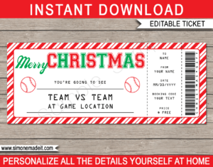Baseball Gift Tickets  Editable & Printable Fake Sports Ticket