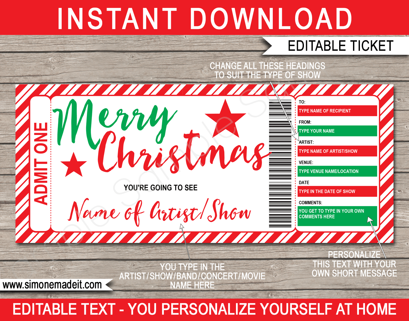 EDITABLE Fake Ticket Printable Concert Ticket Template Thank You Gift