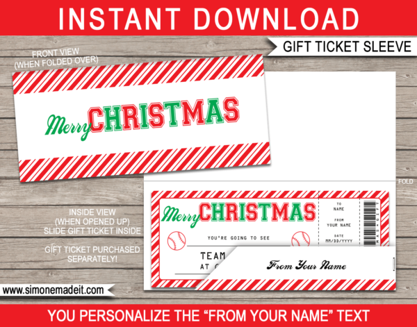 Christmas Sports Ticket Sleeve | Editable & Printable Envelope Template