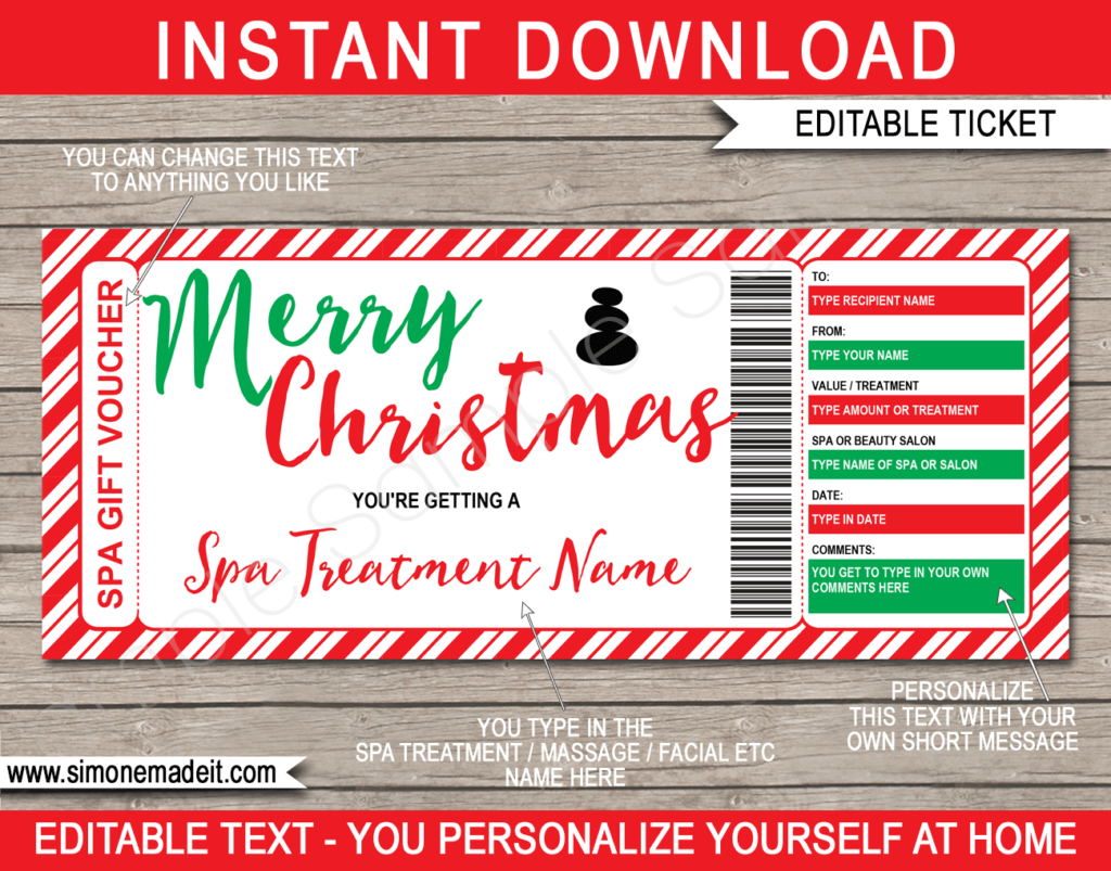 Printable Christmas Spa Gift Voucher Template | Spa GIft Certificate