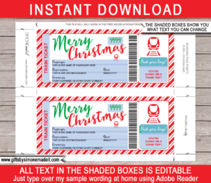 Christmas Surprise Train Trip Reveal Gift Ticket | Printable Ticket ...