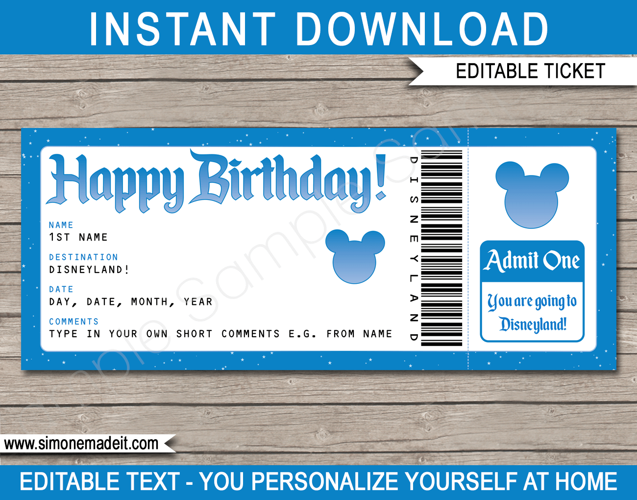 Free Disneyland Ticket Template