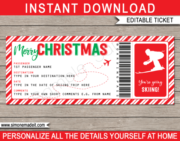 Christmas Gift Boarding Pass Ticket Template | Surprise Trip Reveal