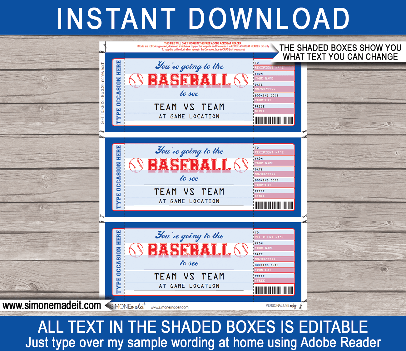 Baseball Game Ticket Birthday Baseball Ticket Printable 