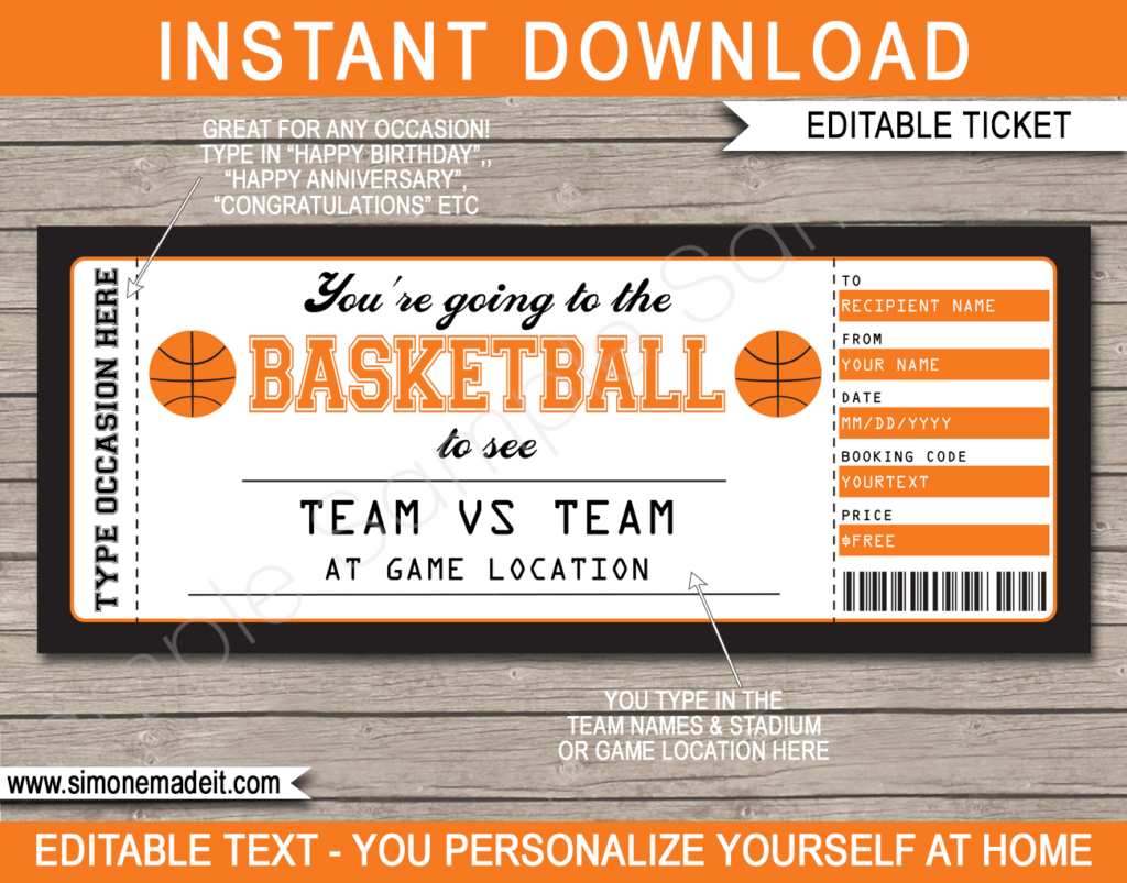 Washington Wizards Game Ticket Gift Voucher | Printable Surprise NBA ...