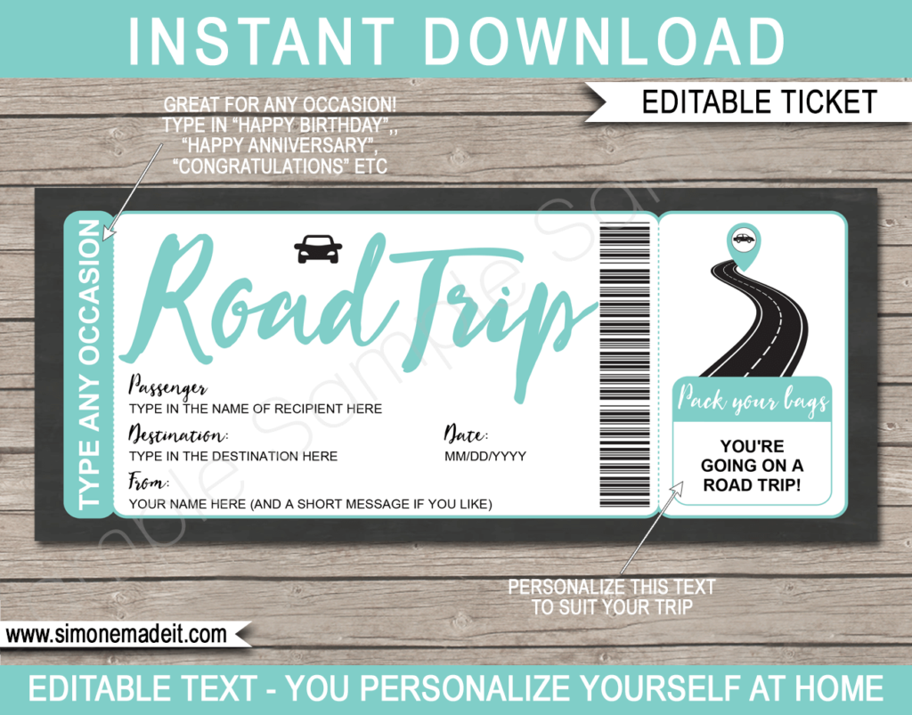 Graduation Road Trip Ticket Template | Printable Surprise Road Trip Reveal