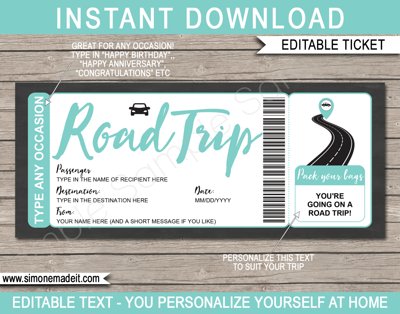 Road Trip Ticket Template Free