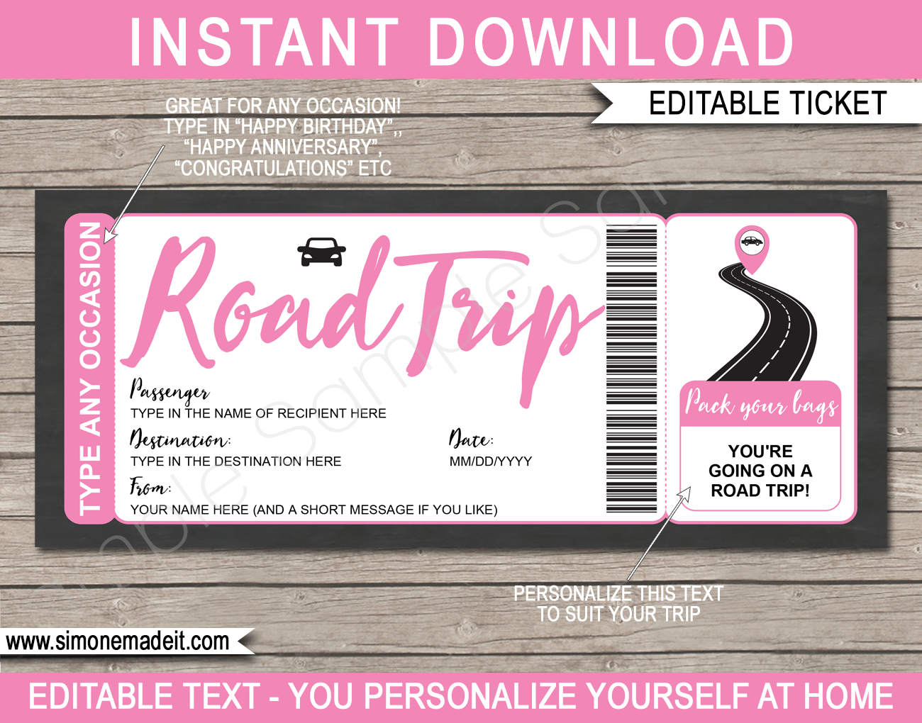 Printable Surprise Road Trip Reveal Template Editable Road Trip Tickets ...