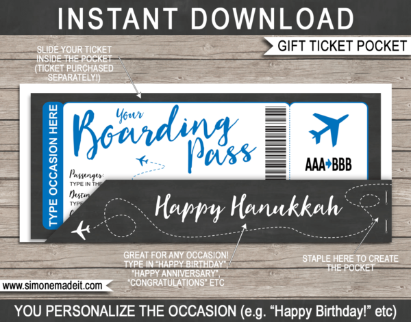 Printable Plane Ticket Pocket Sleeve Gift Template 