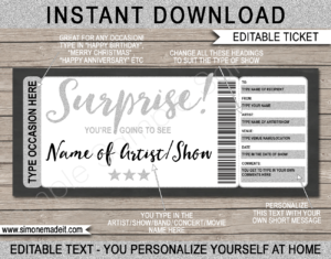 Surprise Concert Gift Certificate | Printable Concert Ticket Gift Voucher