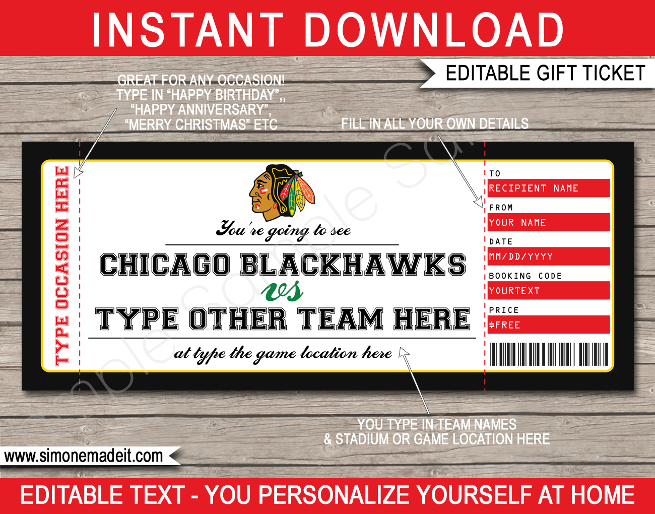 Chicago Blackhawks Game Ticket Gift 