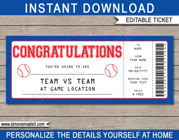 New York Mets Game Ticket Gift Voucher | Printable Surprise Baseball ...