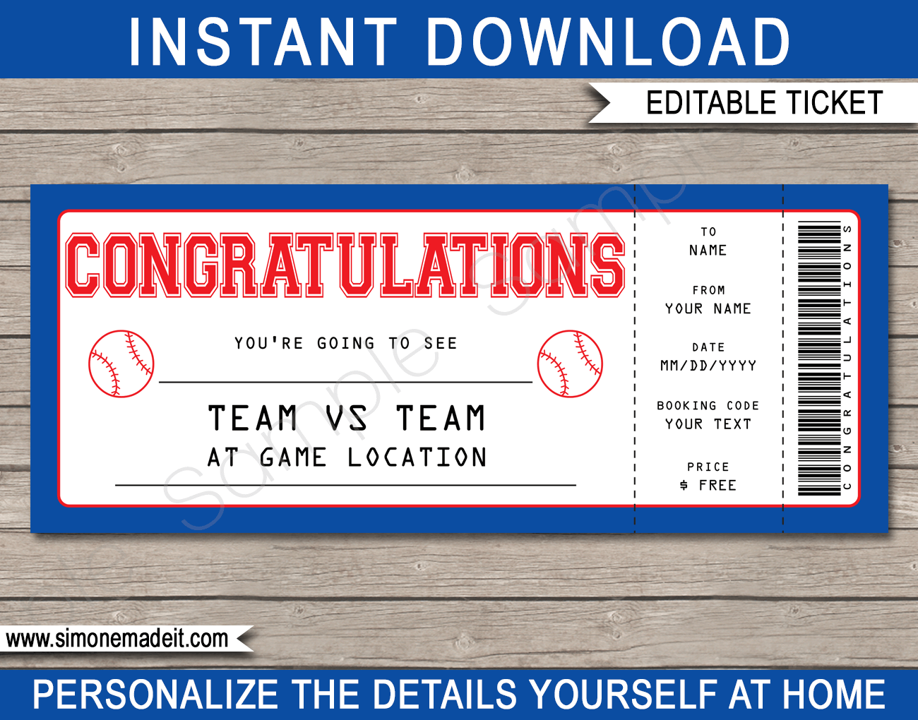Congratulations Baseball Gift Tickets