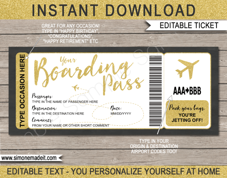 Printable Boarding Pass Ticket Template | Fake Plane Ticket | Trip Reveal