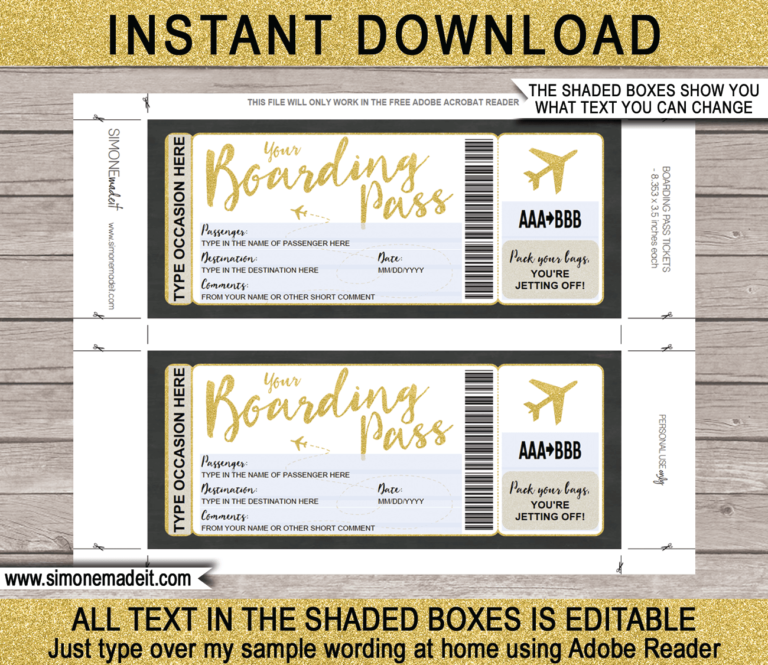 Printable Boarding Pass Ticket Template | Fake Plane Ticket | Trip Reveal