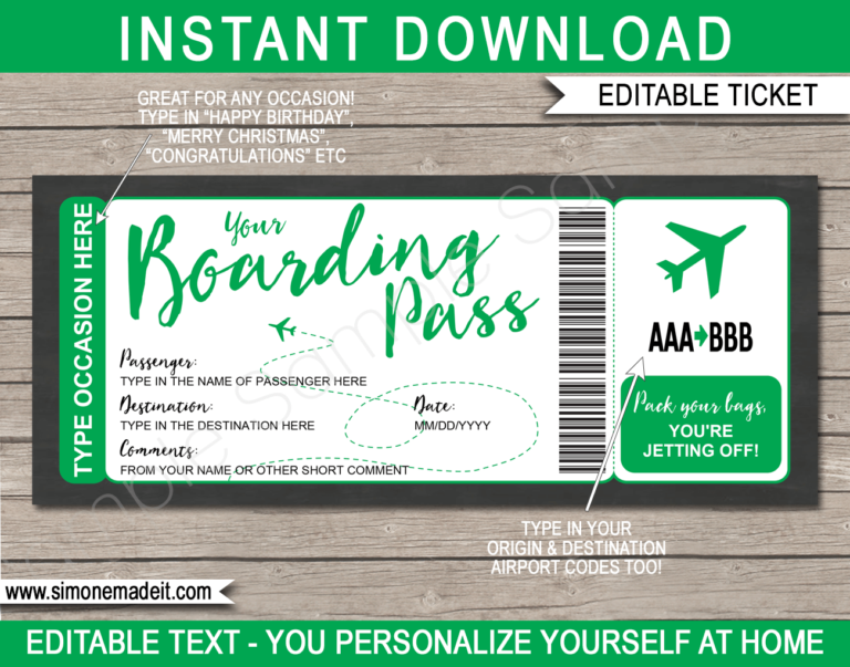 Printable Boarding Pass Template | Surprise Trip Reveal | Fake Plane Ticket