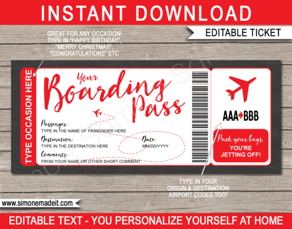 Printable Boarding Pass Template | Surprise Trip Reveal | Fake Plane Ticket