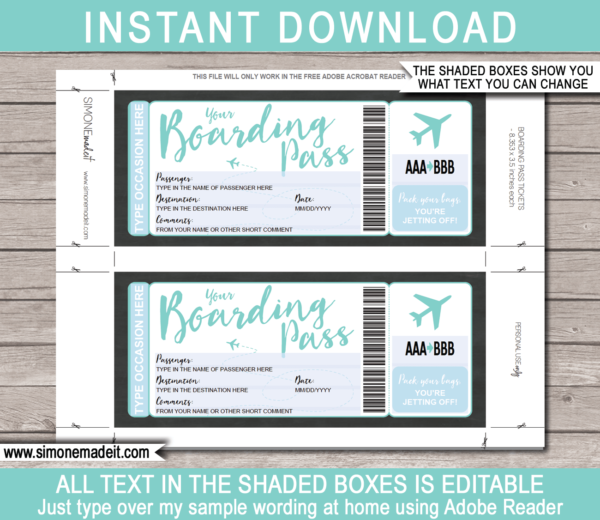 Printable Boarding Pass Template | Surprise Trip Reveal | Fake Plane Ticket