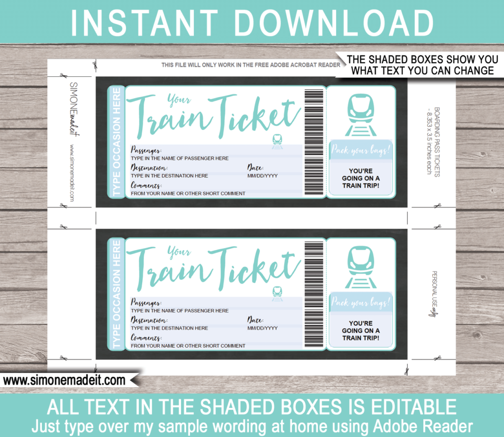 Printable Train Ticket Gift Voucher Template | Surprise Train Trip Reveal