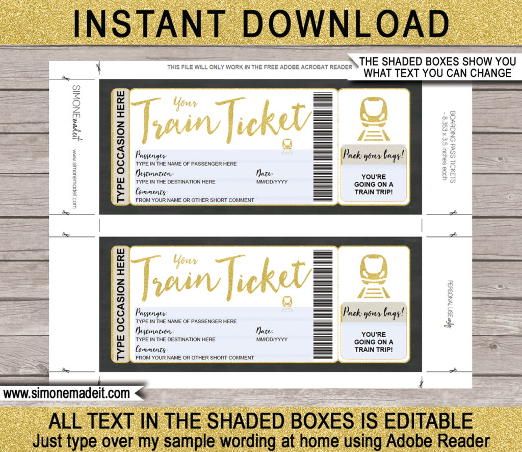 Surprise Train Trip Ticket Template | Printable Train Gift Voucher