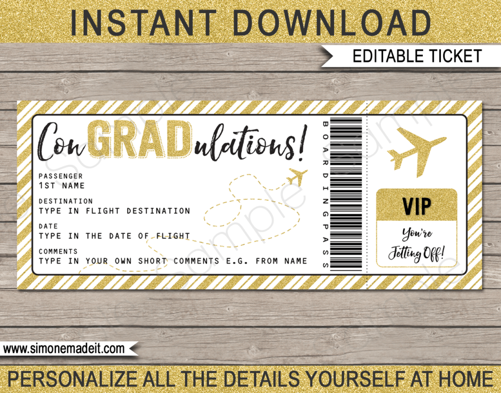 Graduation Gift Boarding Pass Template | Surprise Trip Reveal | Fake ...