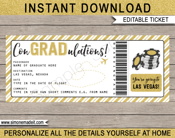 Graduation Trip to Las Vegas Boarding Pass Template | Surprise Trip Reveal