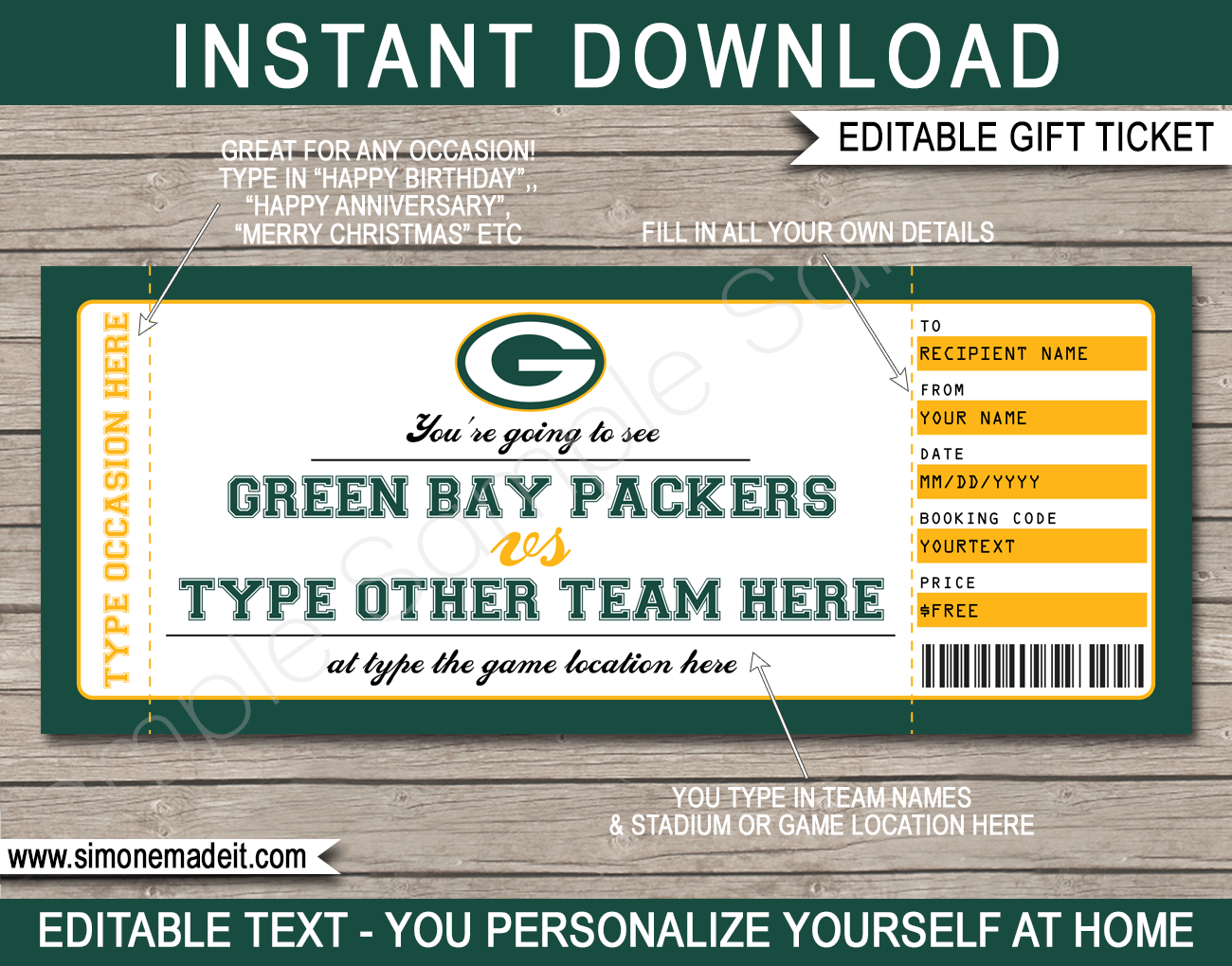 Green Bay Packers Game Ticket Gift Voucher