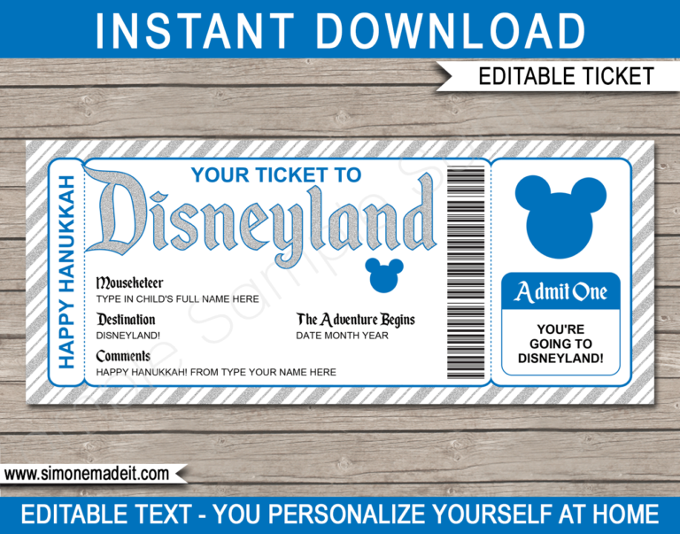 Birthday Surprise Trip to Disneyland Ticket Template | Disney Trip Reveal