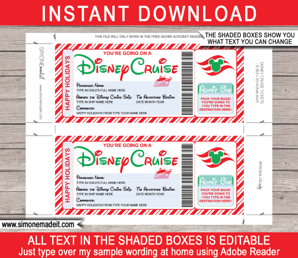 Disney Cruise Holiday Boarding Pass Template | Surprise Disney Cruise ...