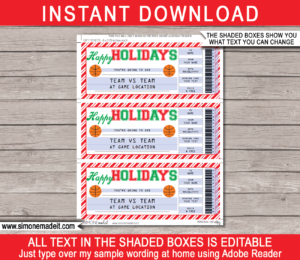 Holidays Basketball Ticket Gift Voucher - Printable Basketball Ticket ...