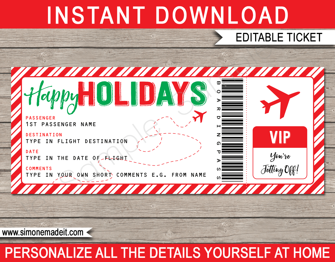 Holiday Gift Boarding Pass Template Surprise Trip Reveal Fake Plane