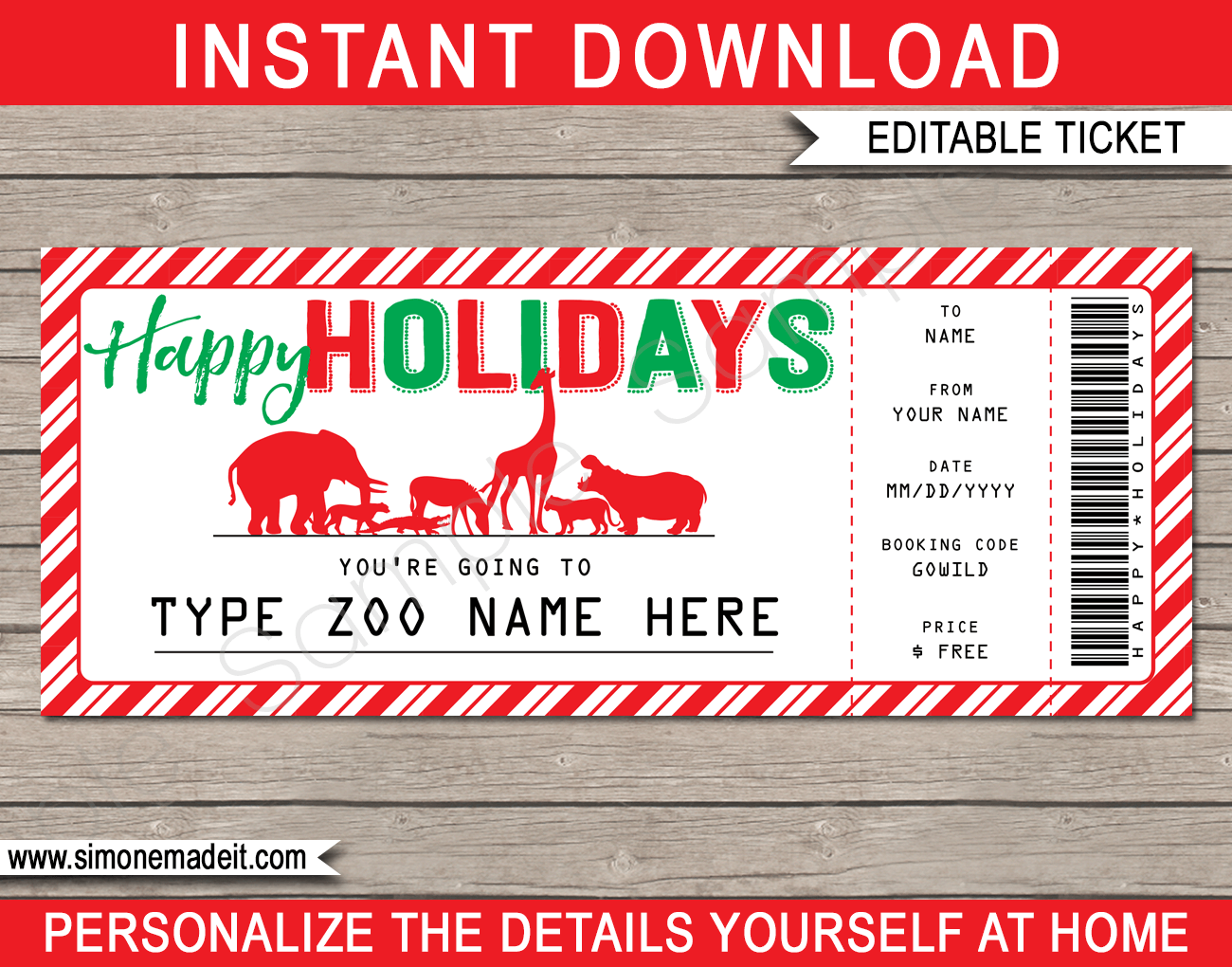Holiday Zoo Tickets Gift Voucher Template Surprise tickets to the Zoo