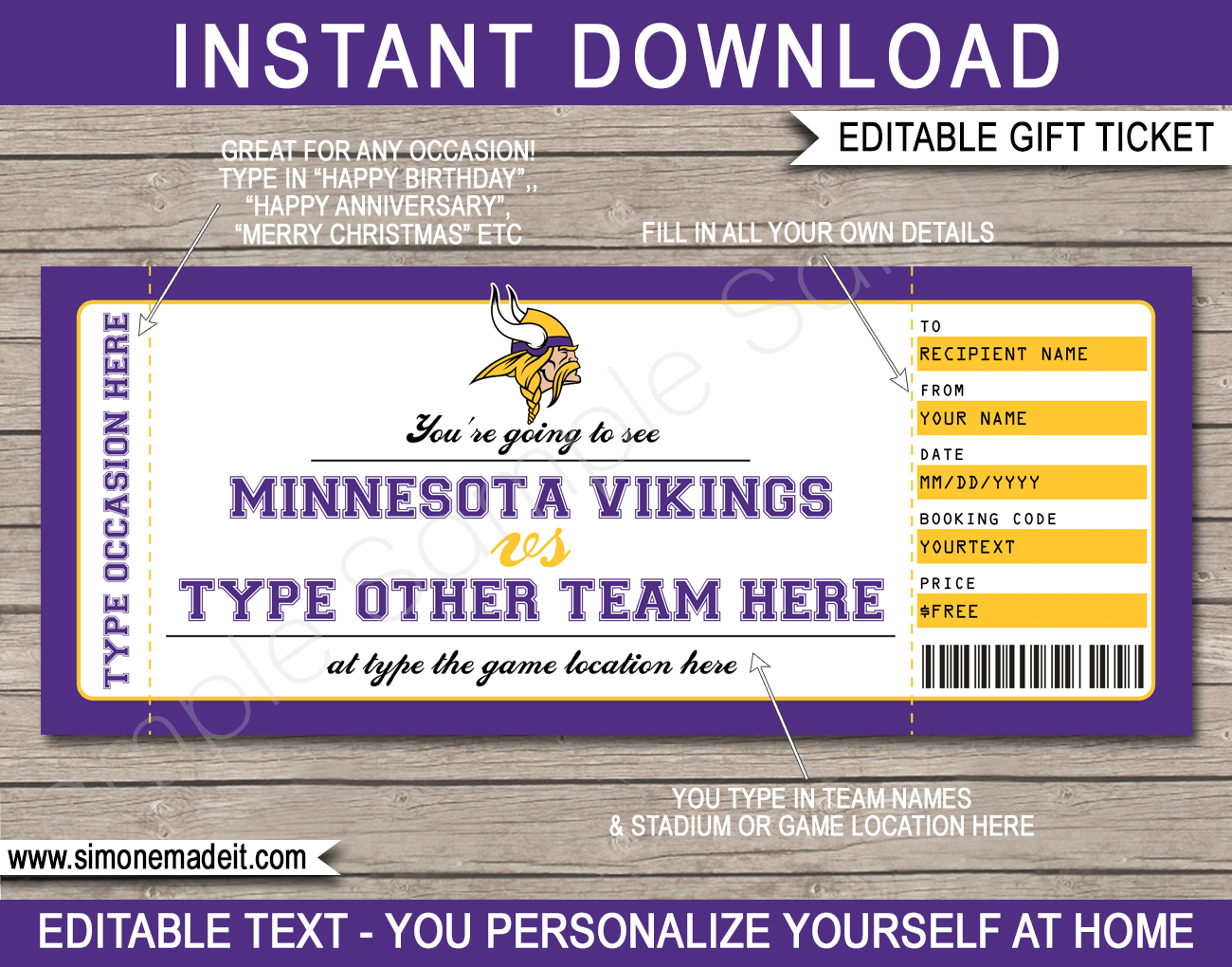 Minnesota Vikings Game Ticket Gift Voucher