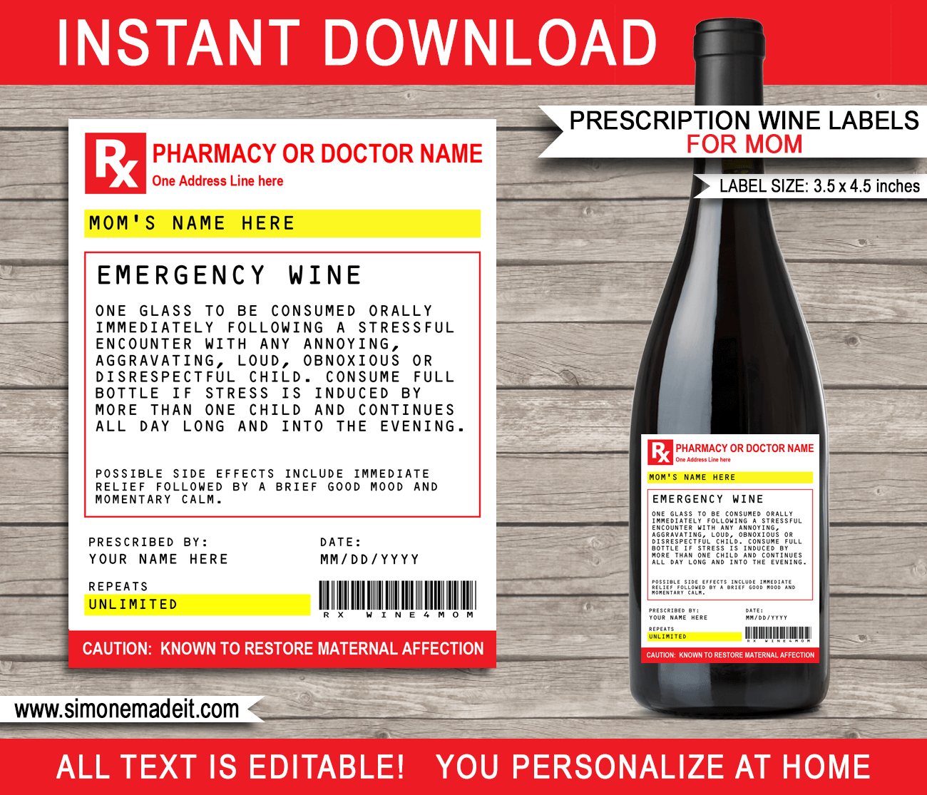 Mom Prescription Wine Labels Template | Printable ...