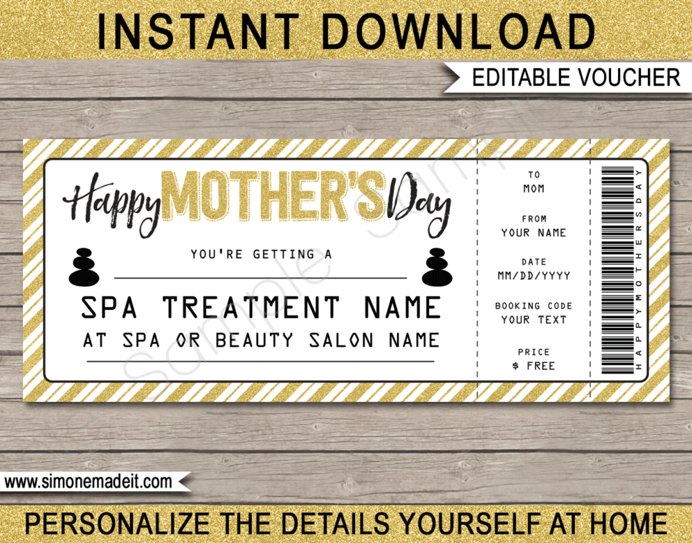 Printable Mother s Day Spa Voucher Template Spa Gift Certificate For Mom