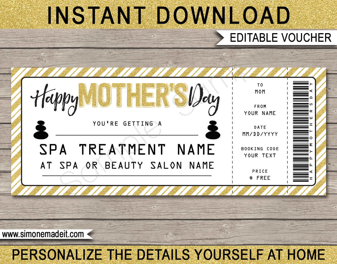 Printable Mother s Day Spa Voucher template Spa Gift Certificate for Mom