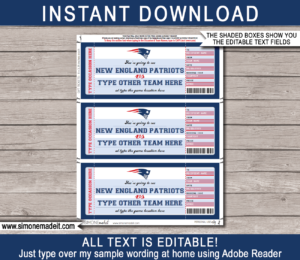 New England Patriots Game Ticket Gift Voucher | Printable Surprise ...