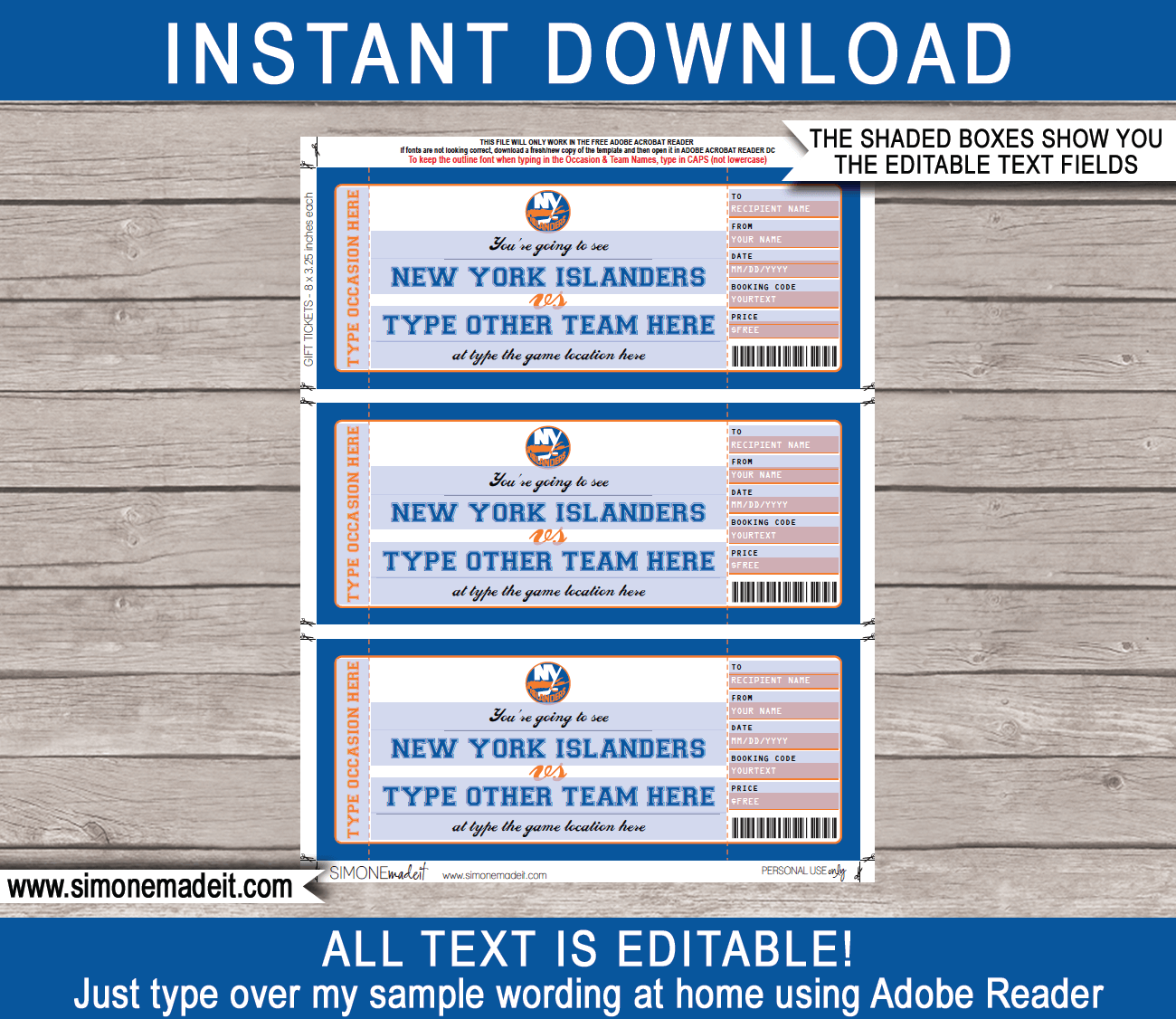 New York Islanders Game Ticket Gift Voucher Printable Surprise Hockey