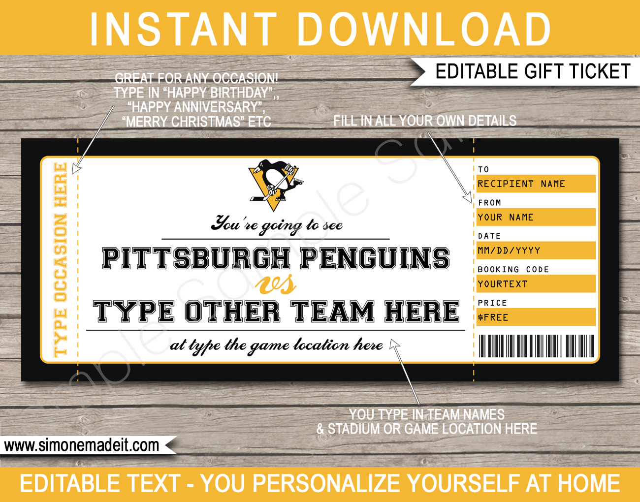 Christmas Hockey Ticket Template  Printable Game Ticket Gift Ideas