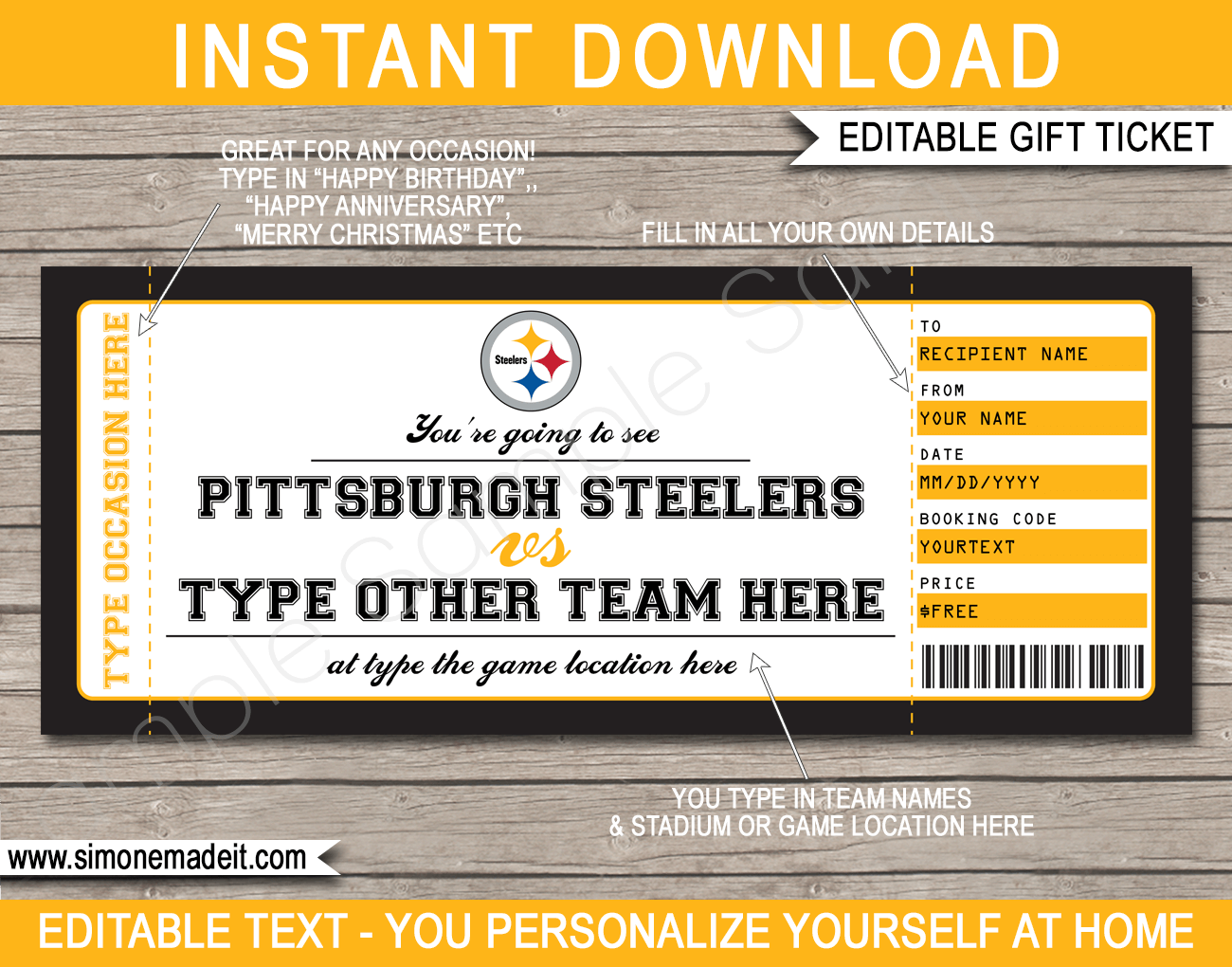 Pittsburgh Steelers Game Ticket Gift Voucher