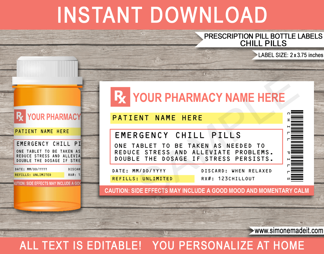 Prescription Chill Pill Labels Template Emergency Chill PillsGift
