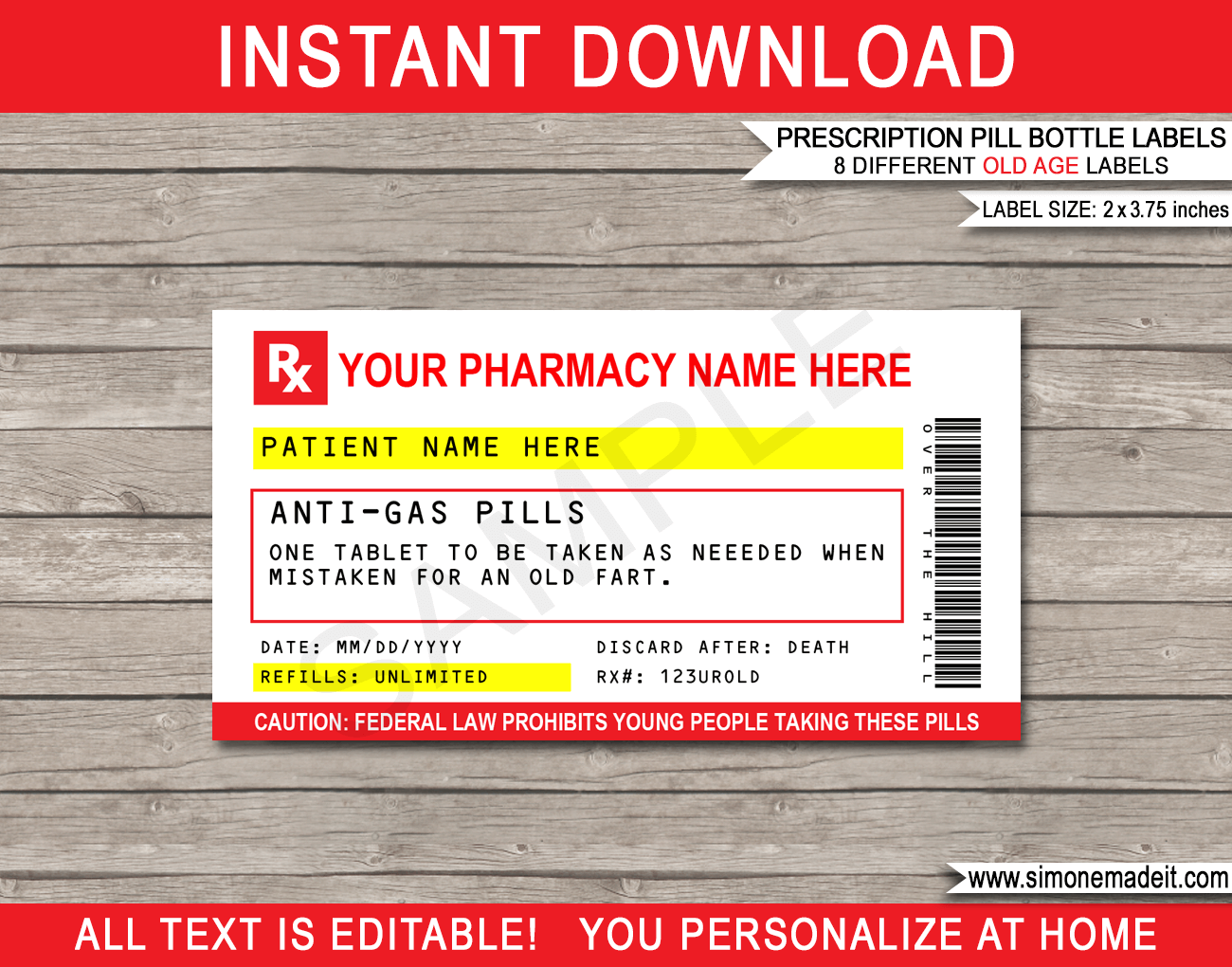 Funny Old Age Prescription Labels Template
